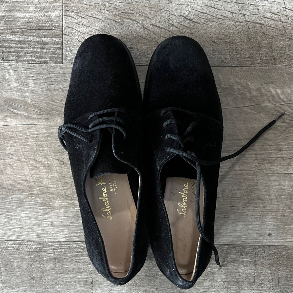 Salvatore Ferragamo Velvet Lace-Up Oxford Flats